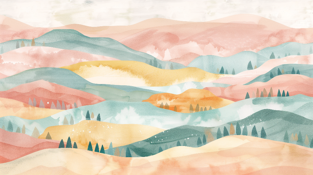 Pastel Watercolour Hills Wall Mural