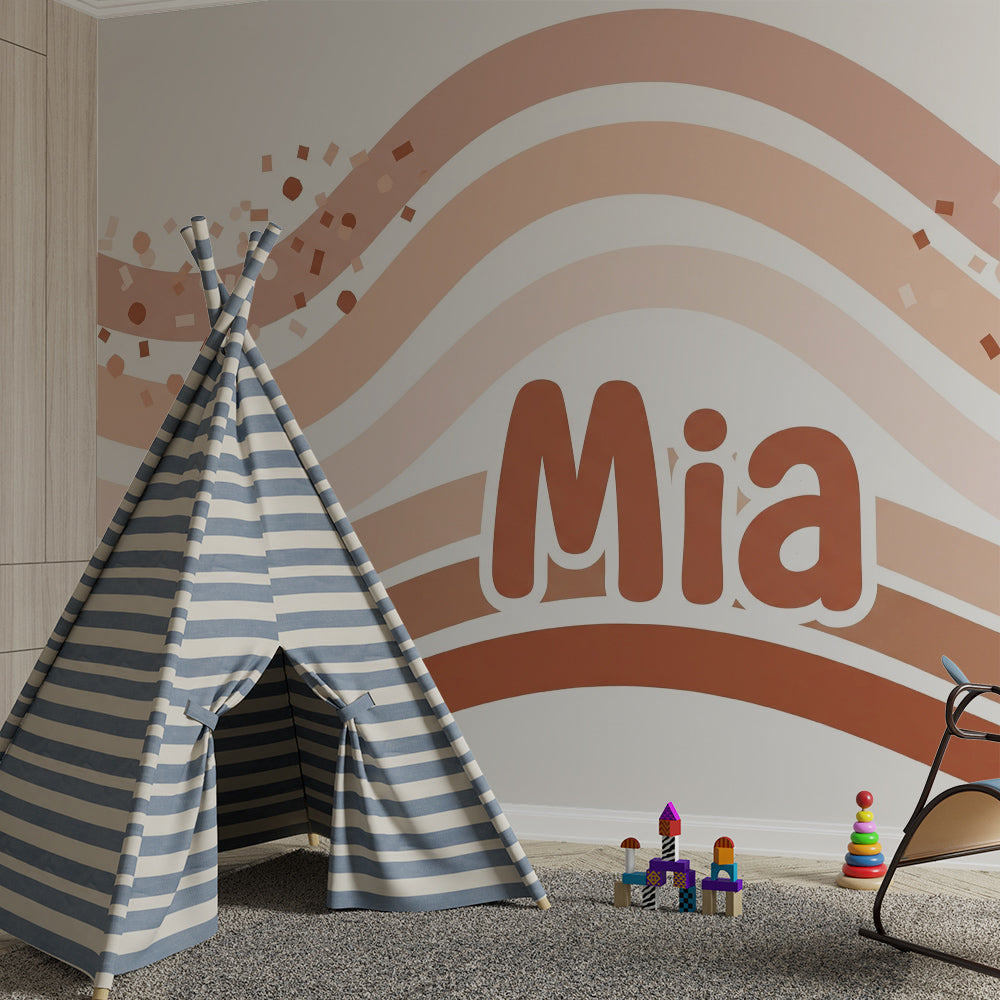 Kids-Mundo pastel confetti wave wall mural brightening a children's playroom