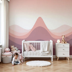 Pastel waves mural wallpaper in modern nursery with soft pink curves by Kids-Mundo