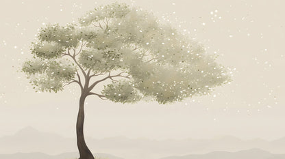 Flat artwork preview of the Kids-Mundo peaceful watercolour tree wall mural design