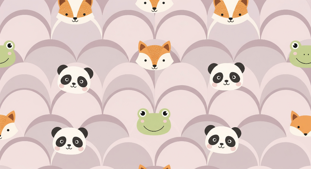Blush Peekaboo Fox, Panda and Frog Wall Mural