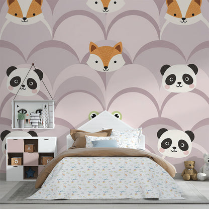 Kids-Mundo blush peekaboo animal mural bringing warmth to a playroom wall