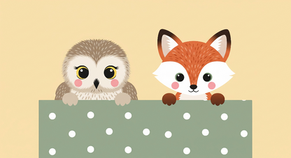 Kids-Mundo flat artwork of the peeking owl and fox used for the wall mural design