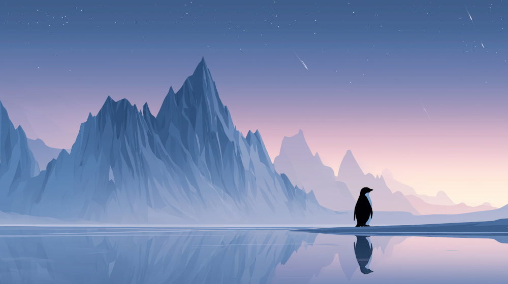 Detailed penguin mountain mural wallpaper design pattern with arctic landscape by Kids-Mundo