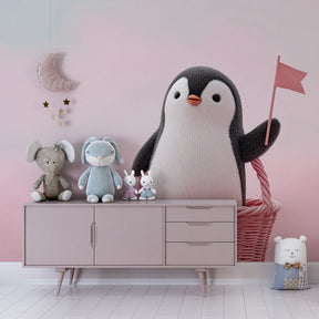 Happy penguin wallpaper creating cozy atmosphere in modern baby room decor
