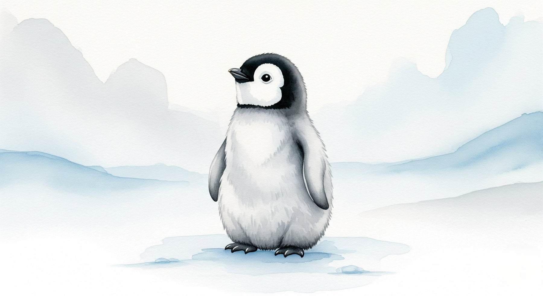 Detailed penguin Arctic mural wallpaper design pattern showing baby penguin in icy habitat