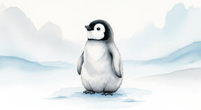 Detailed penguin Arctic mural wallpaper design pattern showing baby penguin in icy habitat