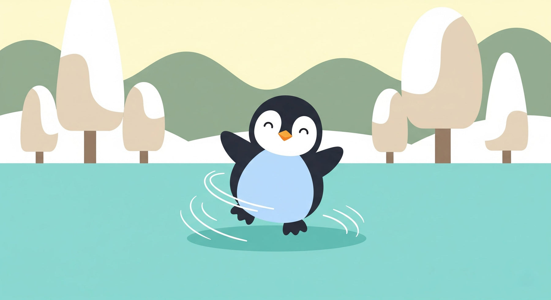 Dancing penguin winter landscape mural wallpaper design pattern by Kids-Mundo