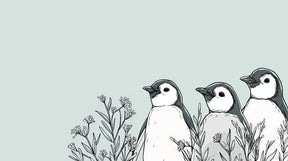 Detailed penguin mural wallpaper design pattern with arctic birds and flowers by Kids-Mundo