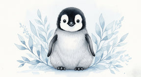 Detailed penguin and aquatic foliage mural wallpaper design pattern by Kids-Mundo