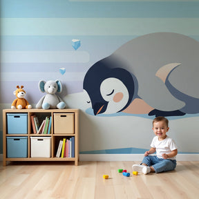 Sleeping penguin mural wallpaper creating peaceful Antarctic nursery decor by Kids-Mundo