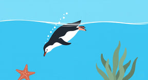 Detailed penguin ocean mural wallpaper design pattern with starfish and seaweed by Kids-Mundo