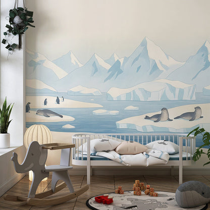 Kids-Mundo icy penguin and seal wall mural bringing arctic colour to a playroom