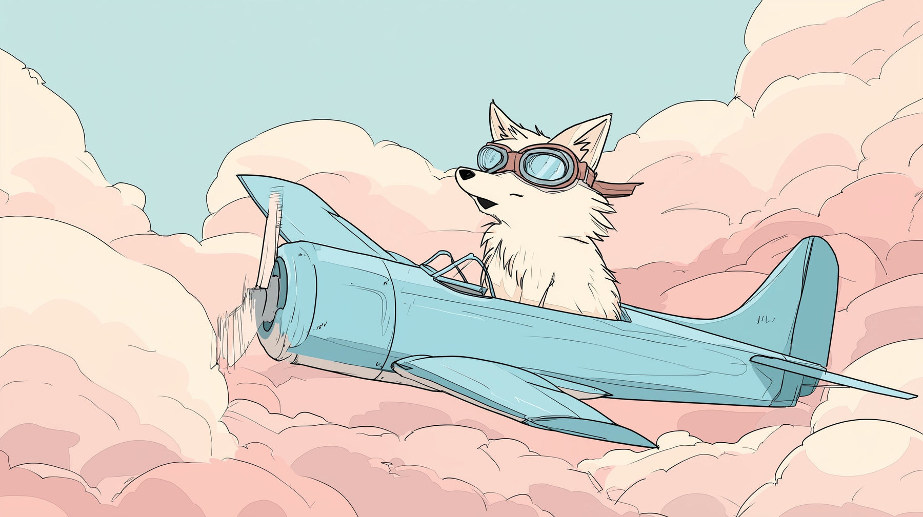 Detailed pilot dog in clouds mural wallpaper design pattern showing aviation theme by Kids-Mundo