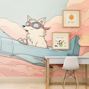 Adventure plane mural wallpaper transforming children's bedroom into aviation themed space