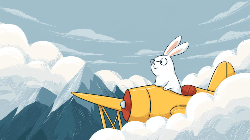 Detailed pilot rabbit in yellow airplane mural wallpaper design pattern by Kids-Mundo