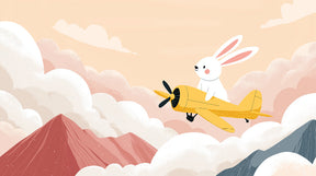 Detailed pilot rabbit and mountain landscape mural wallpaper design pattern by Kids-Mundo