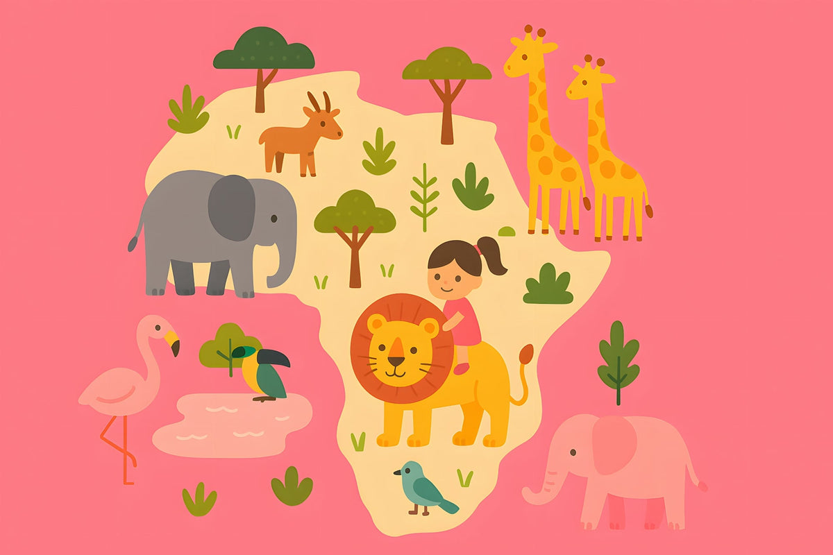 Pink Africa Safari Adventure Map Wall Mural