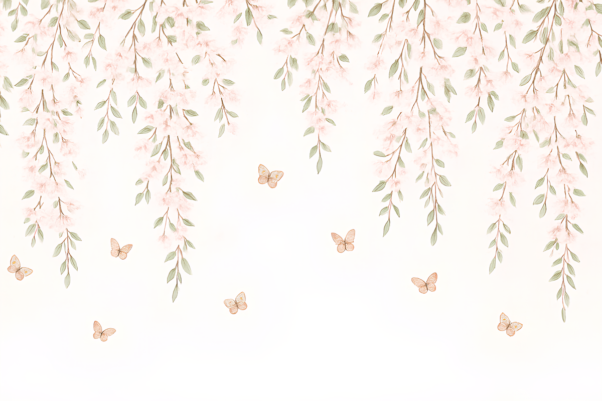 Delicate Blossom and Butterfly Wall Mural