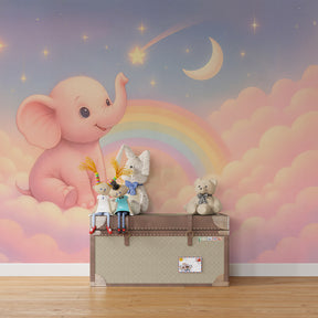 Dreamy elephant wallpaper creating magical atmosphere in children's bedroom decor