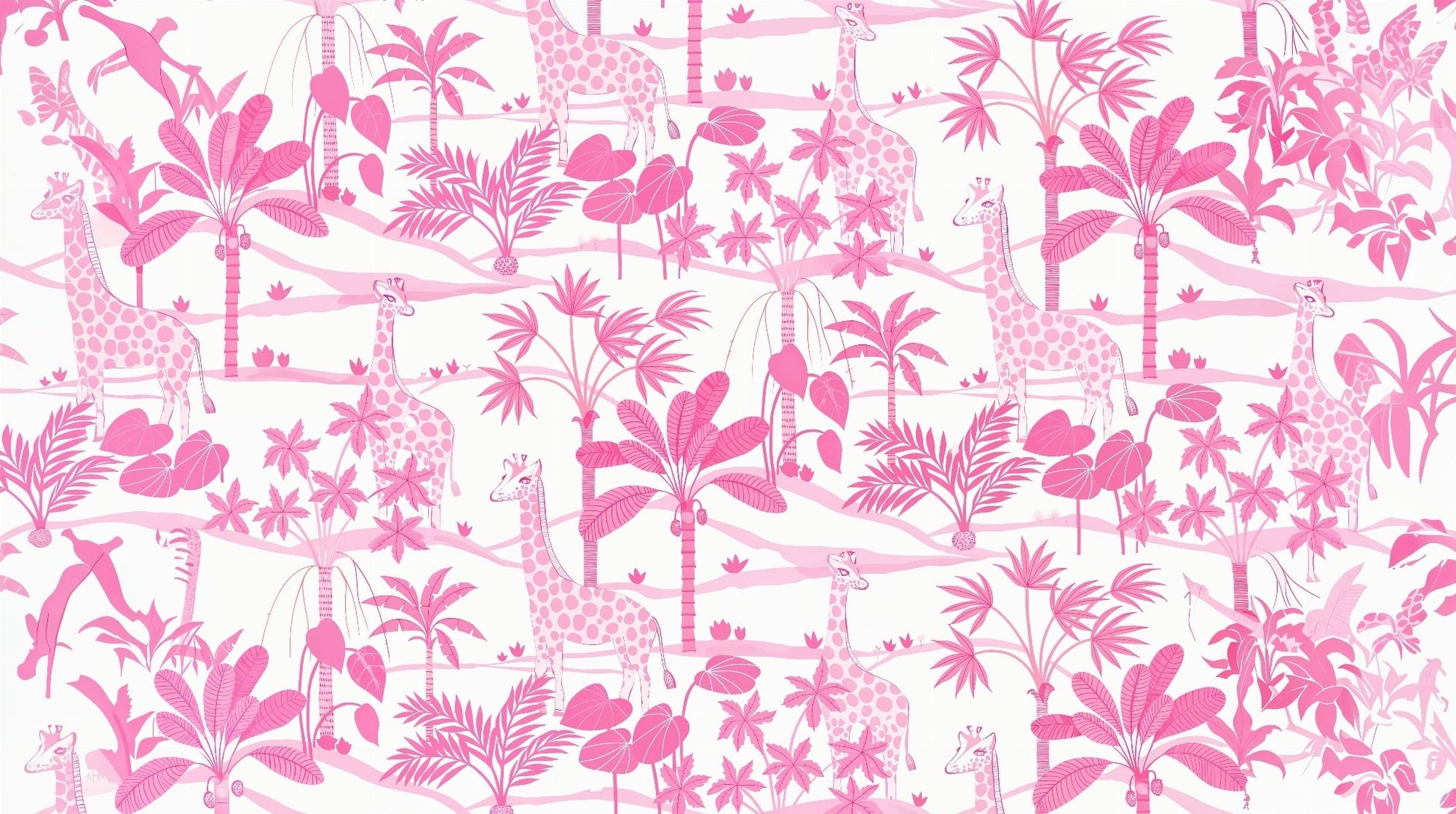 Kids-Mundo flat artwork of the pink jungle giraffe wall mural design shown in full repeat