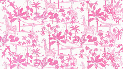 Kids-Mundo flat artwork of the pink jungle giraffe wall mural design shown in full repeat