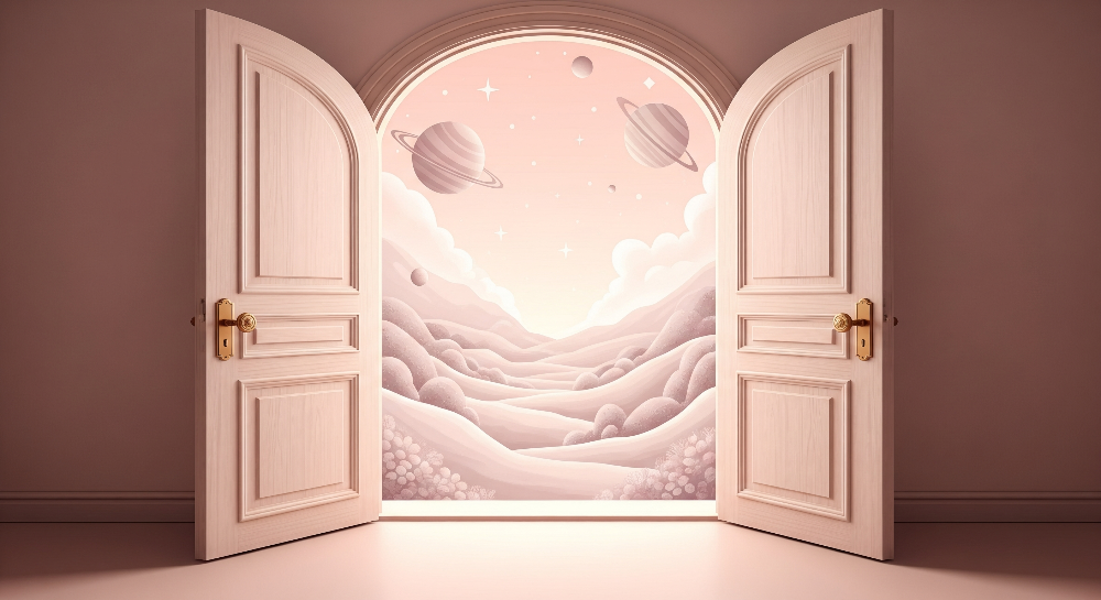 Open Doors to a Pink Planet Valley Wall Mural