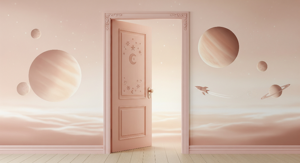 Pink Rocket Doorway Wall Mural