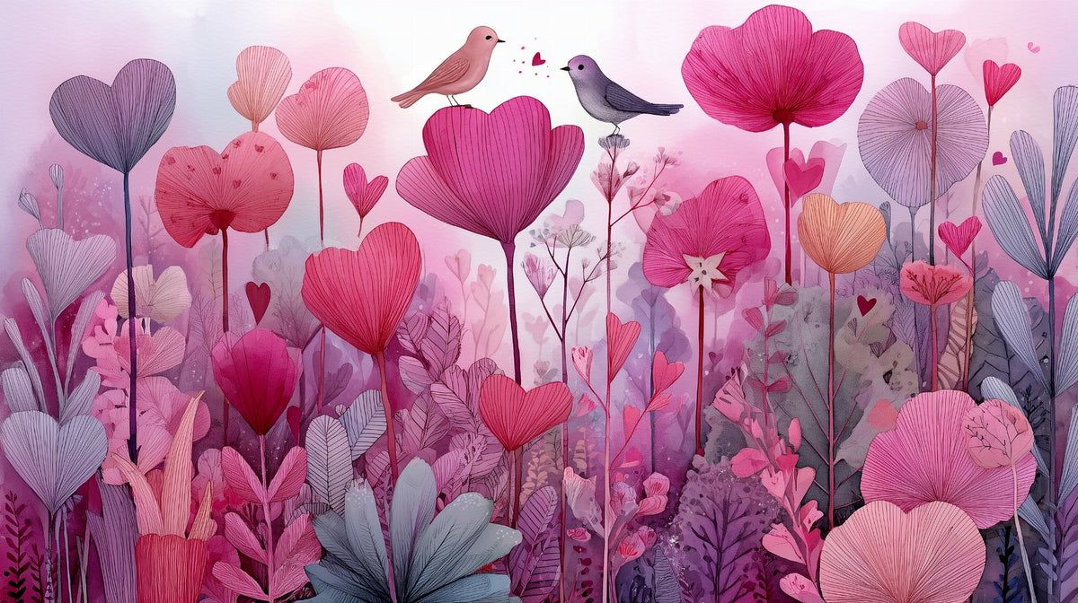 Pink Watercolour Garden Wall Mural