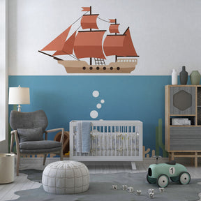 Ocean themed pirate wallpaper creating adventurous bedroom atmosphere for children
