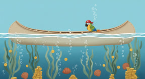 Detailed underwater pirate adventure mural wallpaper design pattern with parrot and treasures by Kids-Mundo