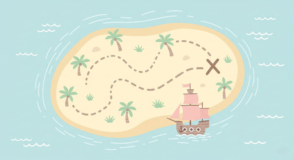 Detailed pirate treasure island mural wallpaper design pattern with ship and map by Kids-Mundo