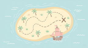 Detailed pirate treasure island mural wallpaper design pattern with ship and map by Kids-Mundo