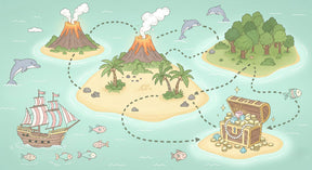Detailed pirate adventure mural wallpaper design pattern with treasure islands by Kids-Mundo