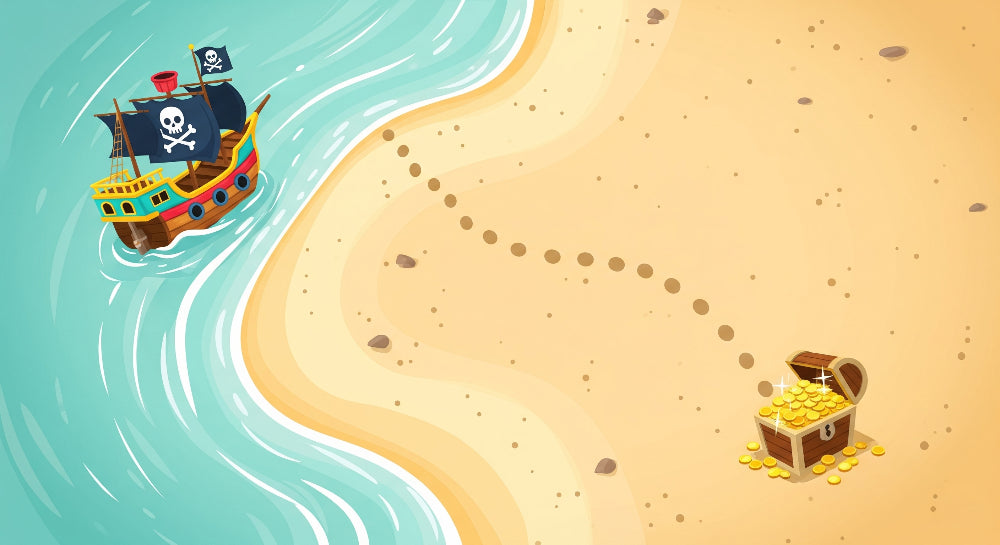 Detailed pirate adventure mural wallpaper design pattern showing treasure map and ship by Kids-Mundo