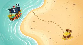 Detailed pirate adventure mural wallpaper design pattern showing treasure map and ship by Kids-Mundo