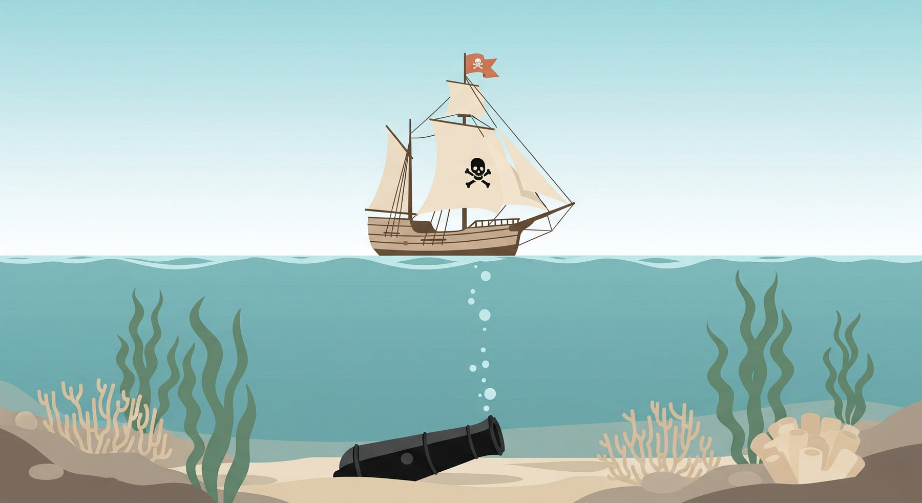 Detailed pirate ship and underwater treasure mural wallpaper design pattern by Kids-Mundo