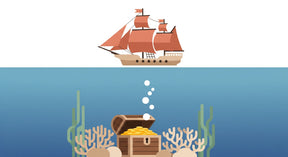Detailed pirate ship and underwater treasure chest mural wallpaper design pattern by Kids-Mundo