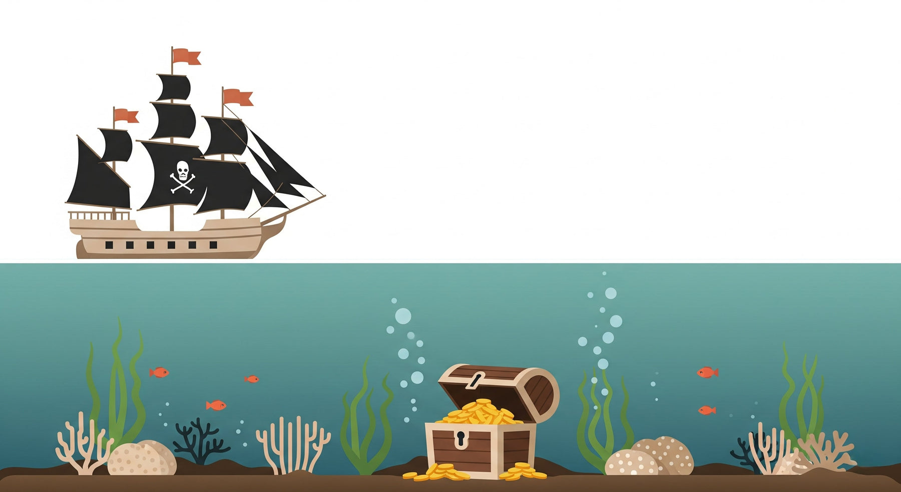 Detailed pirate adventure underwater treasure mural wallpaper design pattern by Kids-Mundo