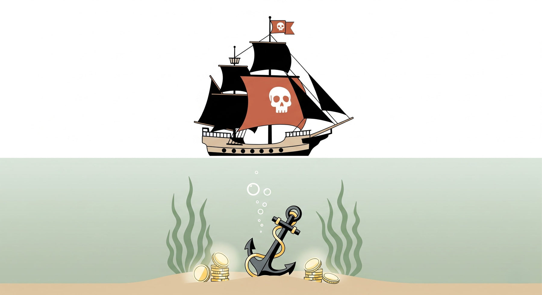 Detailed pirate adventure underwater treasure mural wallpaper design pattern by Kids-Mundo
