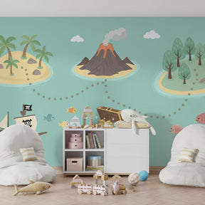 Treasure island pirate wallpaper transforming children's bedroom into adventure playground by Kids-Mundo