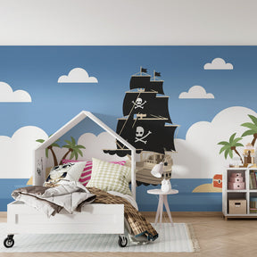 Maritime treasure hunt mural wallpaper for children's playroom decor by Kids-Mundo