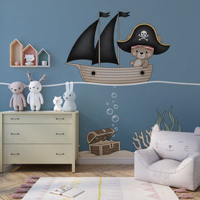 Underwater pirate theme mural wallpaper creating magical kids bedroom decor with marine elements