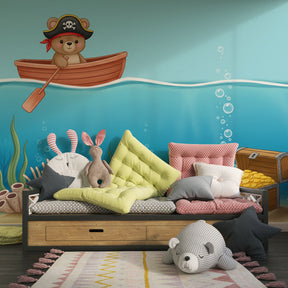 Ocean themed pirate bear wallpaper transforming children's bedroom with nautical adventure decor