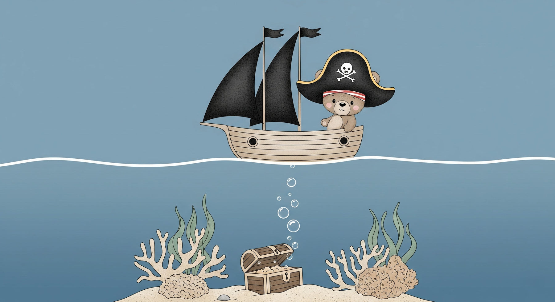 Detailed pirate bear underwater adventure mural wallpaper design pattern by Kids-Mundo