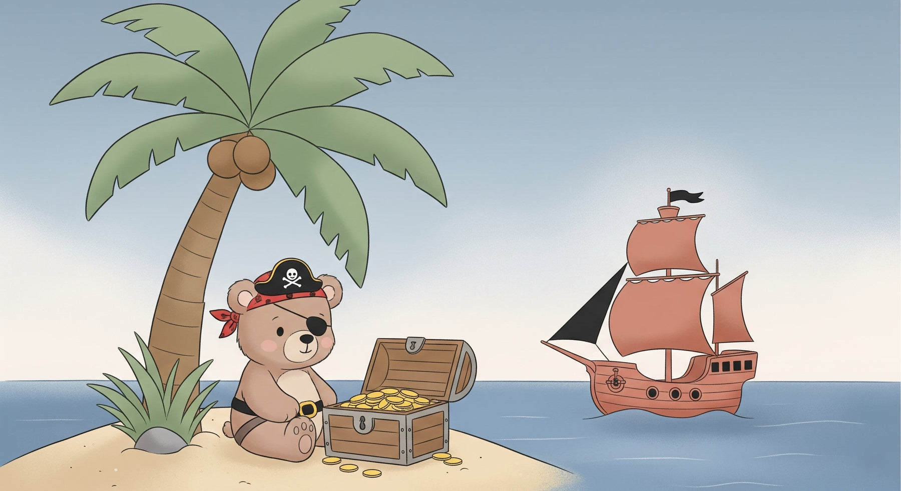 Detailed pirate bear tropical beach mural wallpaper design pattern by Kids-Mundo