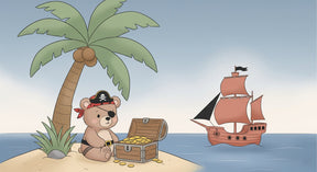 Detailed pirate bear tropical beach mural wallpaper design pattern by Kids-Mundo