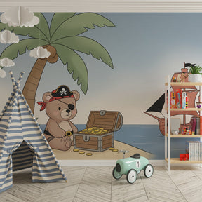 Beach pirate bear mural wallpaper transforming colorful children's playroom space