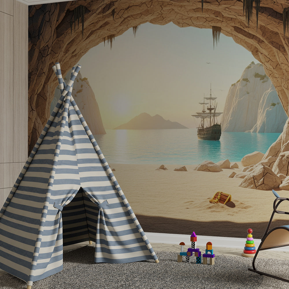 Kids-Mundo pirate ship wall mural adding treasure-cove adventure to a lively playroom wall.