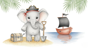 Detailed pirate elephant beach scene mural wallpaper design pattern by Kids-Mundo